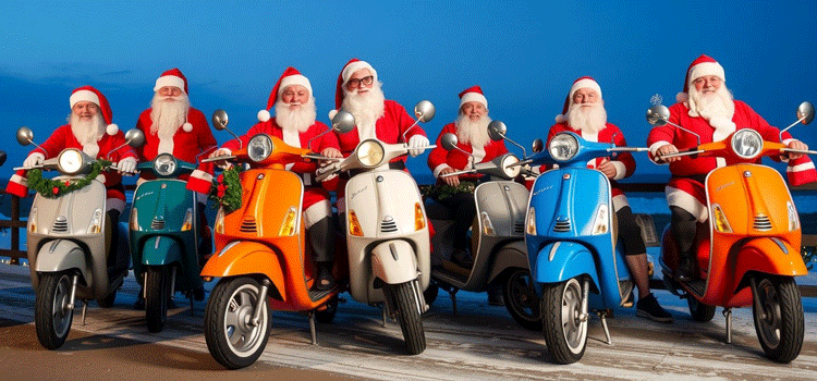 Die italienischen KI Weihnachsmänner auf ihren Vespa's